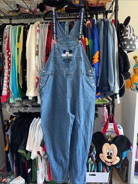 Disney Denim Overalls with Mickey Accent - Blue